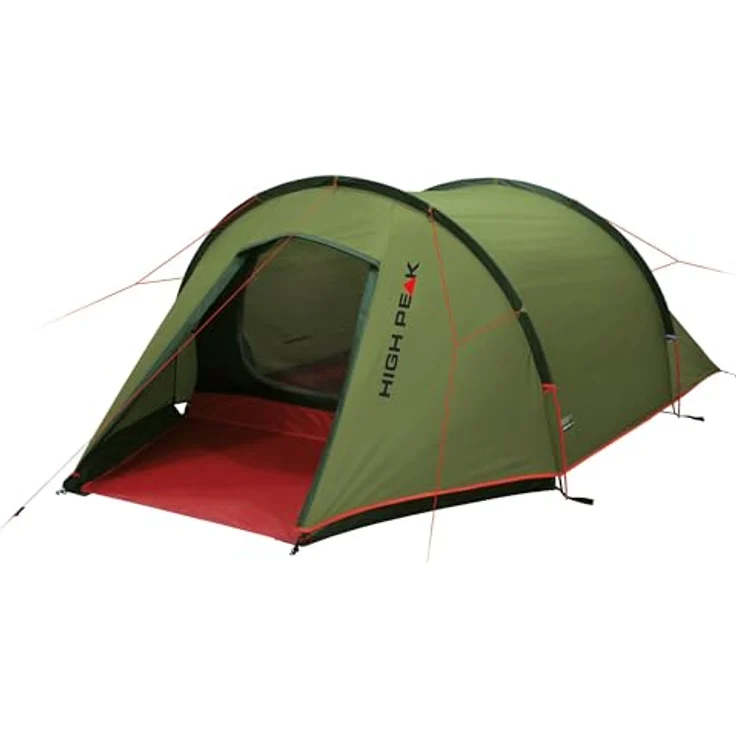 High Peak Zelt Kite 2, Campingzelt für 2 Personen, Tunnelzelt 2,8 kg, 3000 mm wasserdicht, Wetterschutz Eingang, kleines Packmaß, in Rot – Bild 1