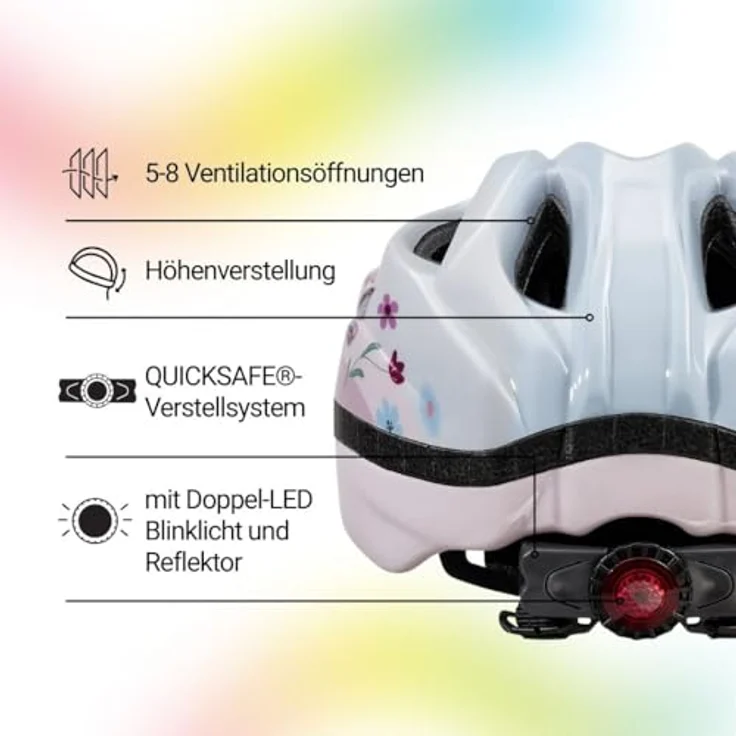 KED Meggy II Trend, Kinder Fahrradhelm mit Insektenschutznetz, integriertem LED-Rücklicht, maxSHELL Technologie, Butterfly, Größe 44-49 (XS) – Bild 3