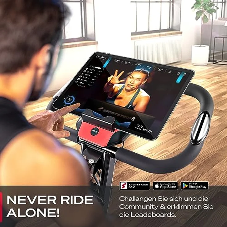 Fitness Fahrrad + Sportstech Live App mit Live- & On Demand-Kursen für Full Body Workout-Erlebnis | Ergometer klappbar für zuhause | + Komfortsitz, Handpulssensoren & Fitness Power Ropes | X150 Bike – Bild 4