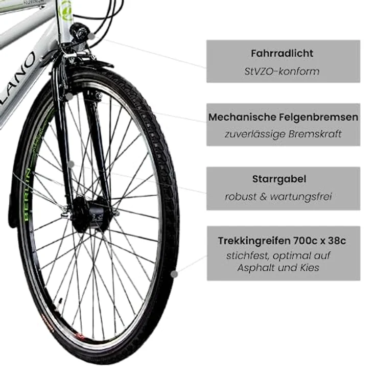 Galano Tandem Fahrrad 700c Berlin 28 Zoll Trekkingrad 21 Gang Touring (weiß, 51/46 cm) - Elegant, ideal für Urban Biking, mit StVZO Beleuchtung und Gepäckträger – Bild 3