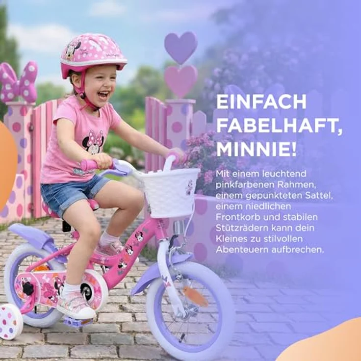 Volare Kinderfahrrad Minnie, 12 Zoll, rosa, mit Handbremse, Rücktrittbremse und abnehmbaren Stützrädern, für Mädchen – Bild 2