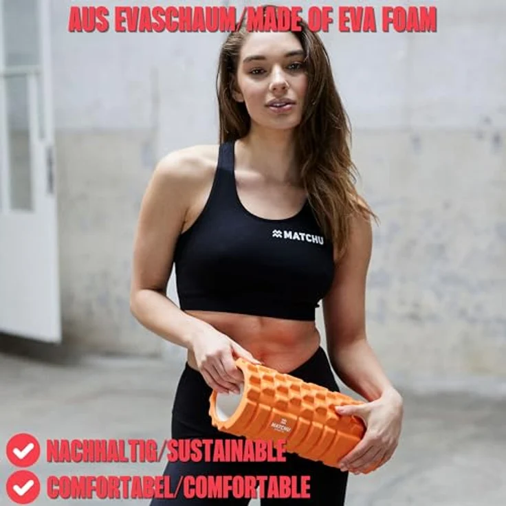 MATCHU Faszienrolle - Massageroller in Orange, 33x14 cm, mittel, für Selbstmassage und Verspannungsabbau – Bild 4