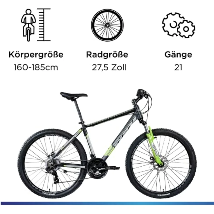 Zündapp FX27 Mountainbike 27,5 Zoll Hardtail, unisex, 21 Gänge, Grau/Grün, 48 cm Alu-Rahmen – Bild 3