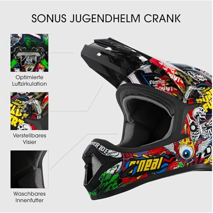 Oneal Sonus Youth Crank - Kids Fullface Helm - Multicolor 48 - 50 cm – Bild 4