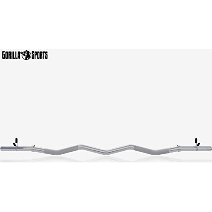 GORILLA SPORTS® SZ Curlstange - 120 cm, bis 180 kg Belastbar, 30/31 mm, mit 2 Federverschlüssen, aus Chrom, Gerändelt und Rutschfest - Langhantelstange, SZ-Stange, SZ Curlhantelstange – Bild 2