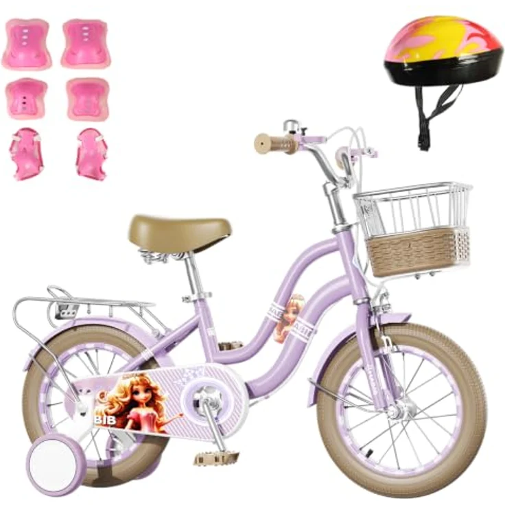 Habib Gruppe Mädchenfahrrad mit 6-teiligem Schutz-Set, dualem Bremssystem und höhenverstellbarem Sattel für 3-8 Jahre – Bild 1
