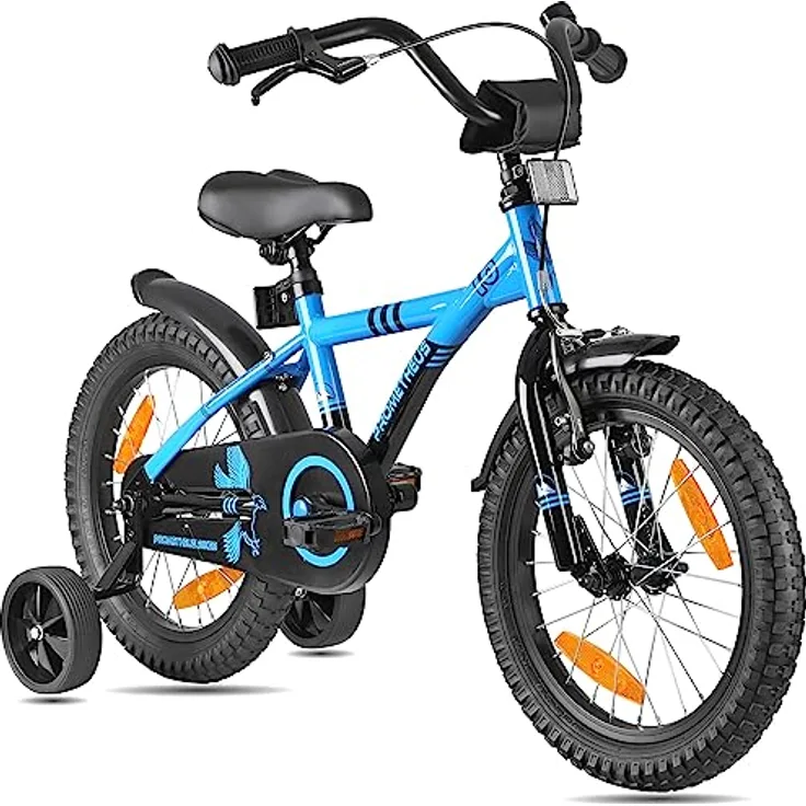 PROMETHEUS BICYCLES Kinderfahrrad HAWK 16 Zoll, Singlespeed, Rücktrittbremse, Stützräder, für Jungen und Mädchen ab 5 Jahre