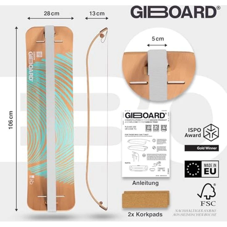 Gibbon Giboard Set Zen Blue, Komplettes Balance-Board aus FSC-zugelassenem Buchenholz mit Lock-and-Roll Spannsystem für Yoga & Entspannung – Bild 3
