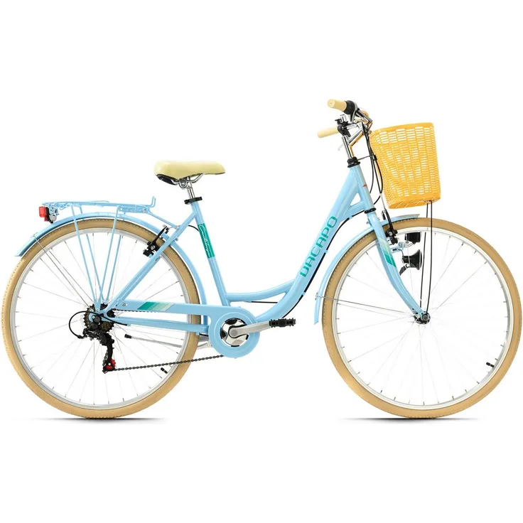 KS Cycling Cityrad Cantaloupe, 6 Gang Shimano Tourney Schaltwerk, praktischer Lenkerkorb, hellblau
