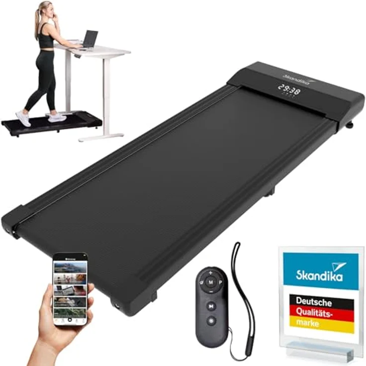 Skandika Walking Pad Nordik K6, Laufband für zuhause mit 6 km/h, 110 × 39,5 cm Lauffläche, LED-Display, Fernbedienung, Bluetooth, Kinomap App-kompatibel, kompakt und platzsparend – Bild 1