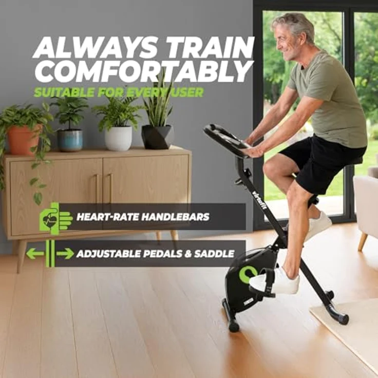 VirtuFit XB100i Klappbarer Heimtrainer, Ergometer mit höhenverstellbarem Sattel, Pulssensoren, Multifunktionsdisplay und Transportrollen – Bild 5