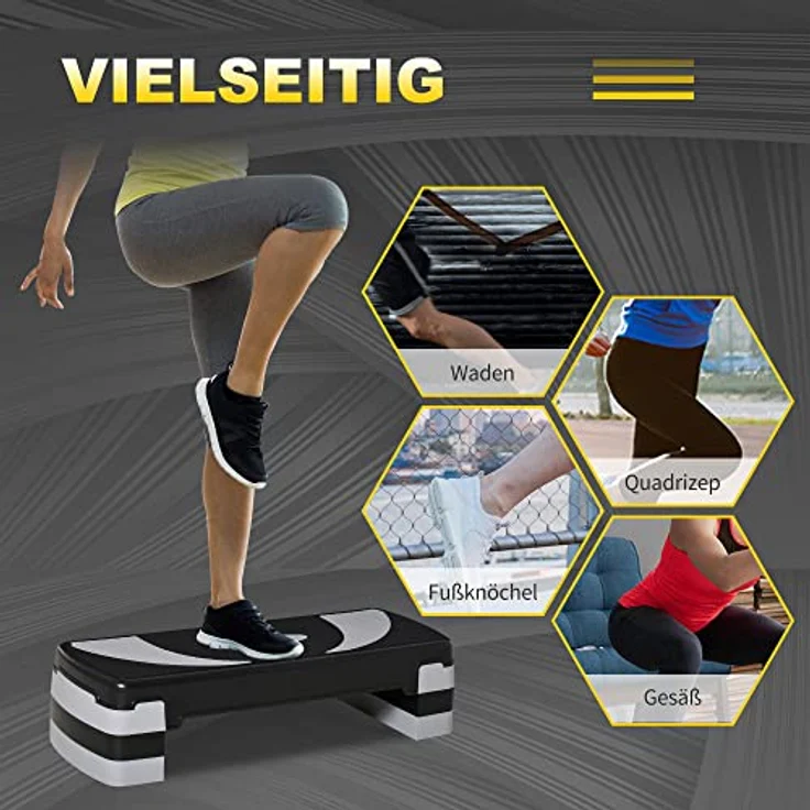 HOMCOM Steppbrett Aerobic-Stepper höhenverstellbar mit 3 Stufen (10/15/20 cm) Fitness Heimtrainer für Indoor Outdoor Belastbarkeit bis 150 kg 80 x 31 x 10-20 cm – Bild 5