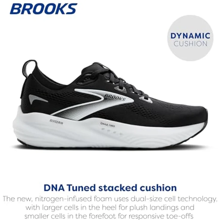 Brooks Glycerin 22 Herren Laufschuhe, neutrale Joggingschuhe mit atmungsaktivem Mesh-Obermaterial, dämpfender DNA Tuned-Technologie, black/grey/white, Größe 42,5 – Bild 2
