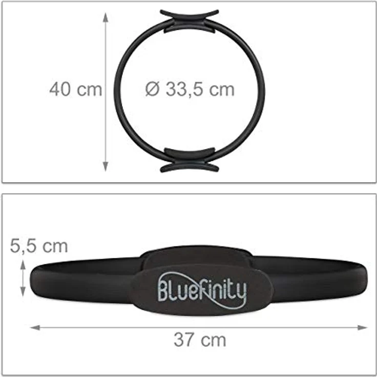 Bluefinity Pilates Ring mit Übungen, Doppelgriff, gepolstert, Widerstandsring Yoga, Fiberglas, Ring Ø 37 cm, schwarz – Bild 4