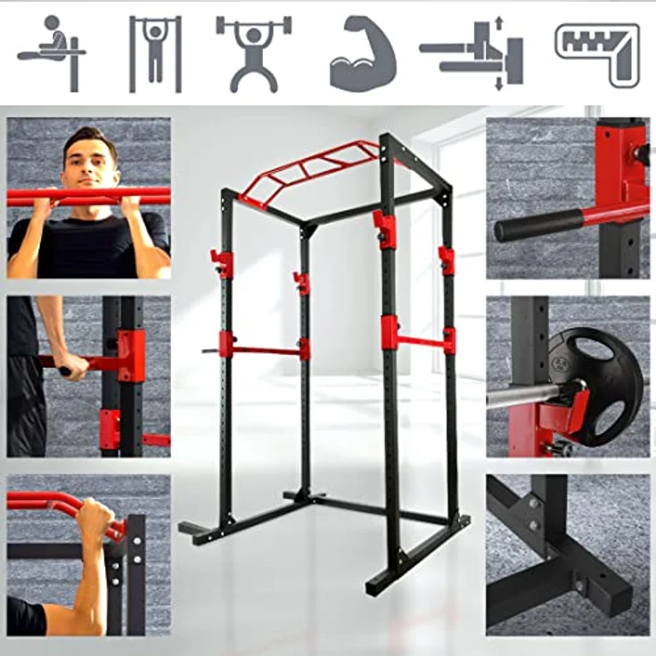 Leiv multifunktionales Power Rack für dein kompaktes Home Gym, für effektives Ganzkörpertraining in Schwarz/Rot – Bild 4