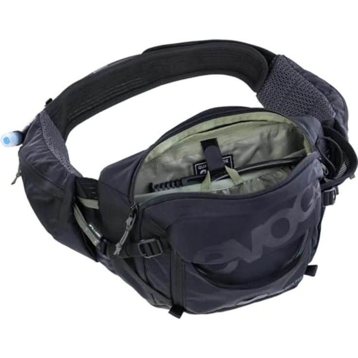 EVOC HIP PACK PRO 3 + HYDRATION BLADDER 1,5, Hüfttasche mit AIR FLOW CONTACT SYSTEM, AERO FLEX Hüftgurt, 1,5l Trinkblase und Werkzeugfach, One Size, Schwarz – Bild 5