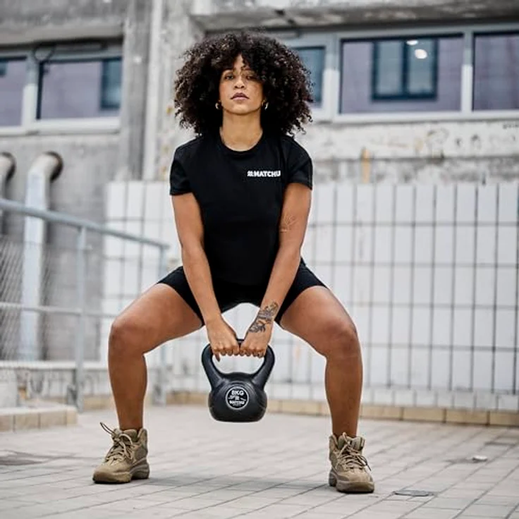 MATCHU Kettlebell, Fitness und Krafttraining, Kunststoff-Beton, 8 kg, Schwarz, 22x15 cm, für Crosstraining und Gymnastik – Bild 3