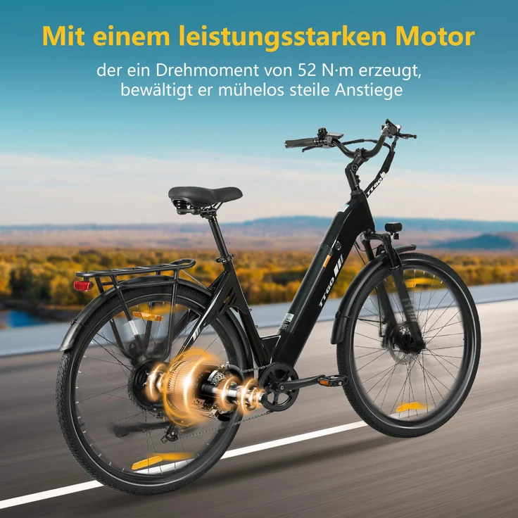 VANKEL E-Bike Cityrad E3-SE, 36V Pedelec mit 648Wh, 18AH Batterie, 120 km Reichweite, 7-Gang Shimano Kettenschaltung, Heckmotor, Aluminiumrahmen, Scheibenbremsen