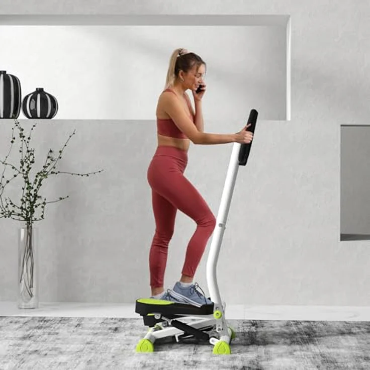 HOMCOM Stepper Fitness Swing Stepper mit LCD-Schirm und Handgriff Hometrainer für Zuhause bis 100 kg Stahl ABS Grün 55 x 44 x 108 cm – Bild 2