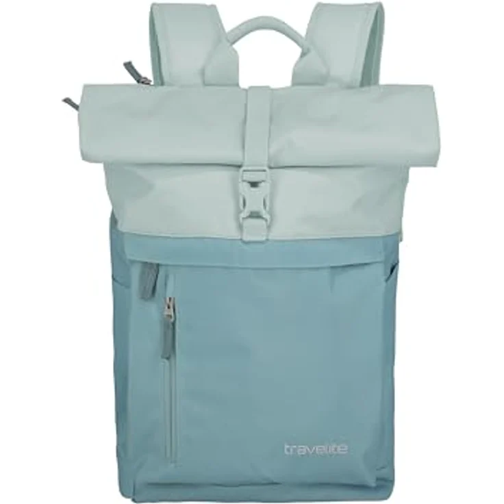 Travelite Rucksack BASICS, Handgepäck 15,6 Zoll Laptop Rucksack mit Rolltop Funktion, 60 cm, 35 Liter, Ice Blue – Bild 2