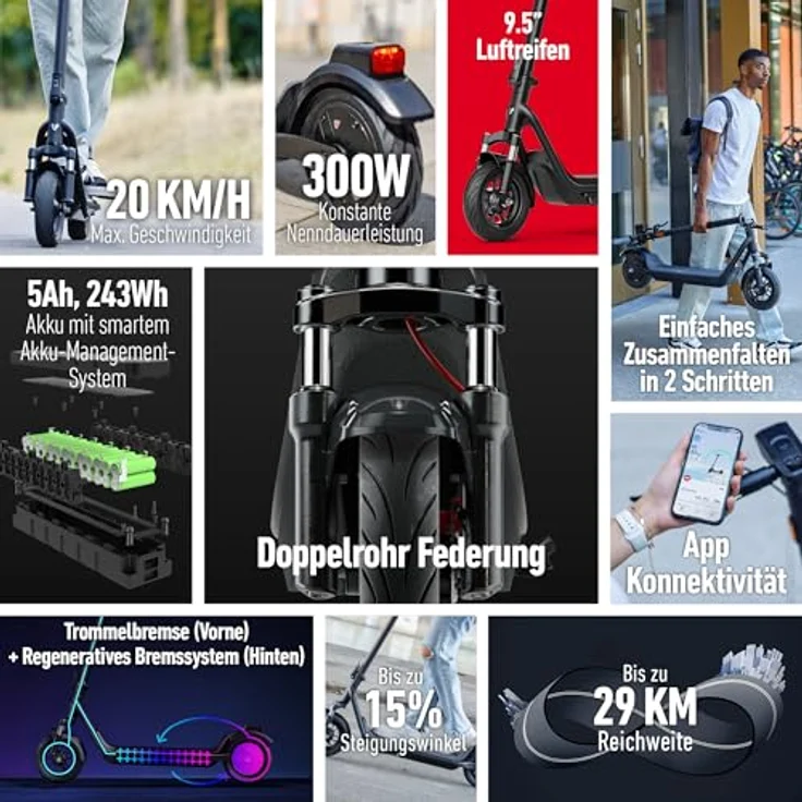 NIU Niu KQi 100P E-Scooter mit 600W Leistung, 29km Reichweite in schwarz – Bild 11