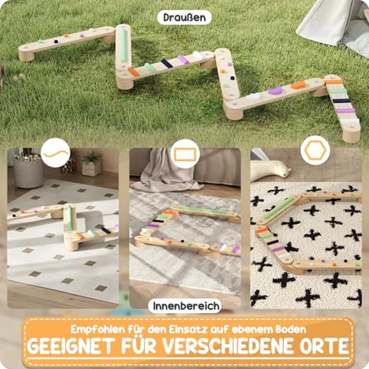 AIYAPLAY Balanceboard Holz Schwebebalken, Mehrfarbig mit Bunte Hindernissteine, für Koordination und Stabilität, geeignet für 3-8 Jahre Kinder – Bild 8