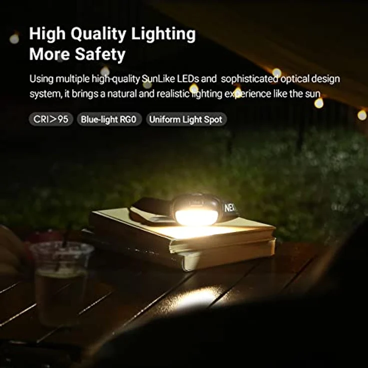 NEXTORCH LED-Stirnlampe, wiederaufladbar, 450 Lumen, weiß-rot, kompakt und leicht für Outdoor, Camping, Wandern, Klettern – Bild 4