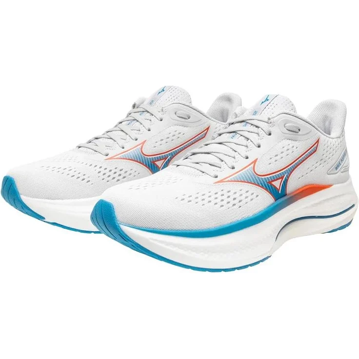 MIZUNO Wave Inspire 22 Herren Laufschuhe, optimierte Dämpfung und Stabilität, Weiß Blau Orange, Größe 44 1/2