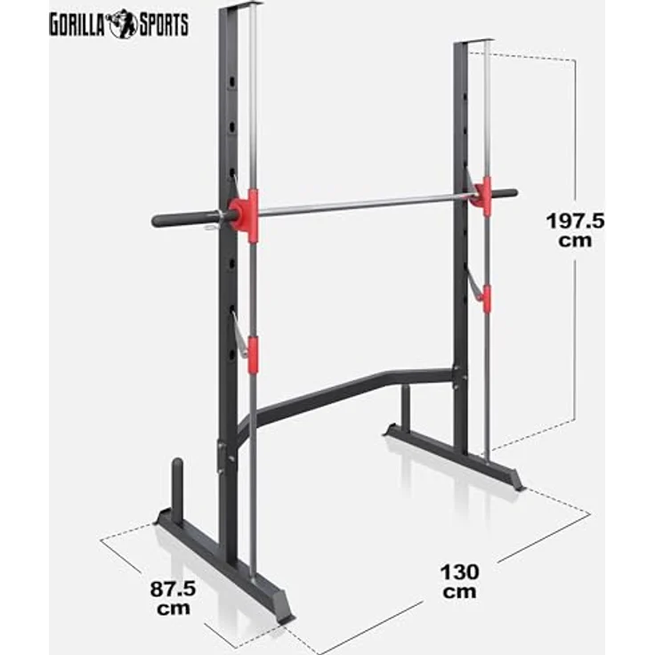GORILLA SPORTS Power Rack - inkl. geführter Langhantelstange 25mm, bis 300kg, Stahl - Multipresse Squat Rack, Smith Machine, Kniebeugeständer, Kraftstation, schwarz – Bild 3