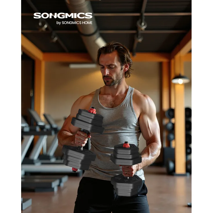 SONGMICS Hantelset, Kurzhantelset mit Verbindungsstange, Hexagon, 10-40 kg, tintenschwarz, für Workout und Gewichtheben