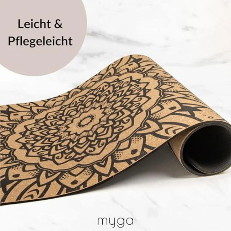 Myga XL Kork Yogamatte, 200 cm x 70 cm, rutschfest, wärmeregulierend, leicht tragbar, 6 mm dick, Mandala Design, ideal für Yoga, Pilates und Meditation – Bild 5
