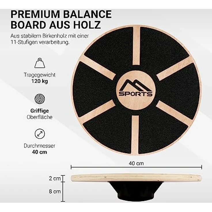 MSPORTS Balance Board aus Holz 39 cm Durchmesser inkl. Balance Übungsposter + Workout App GRATIS Therapiekreisel Physiotherapie Wackelbrett – Bild 2