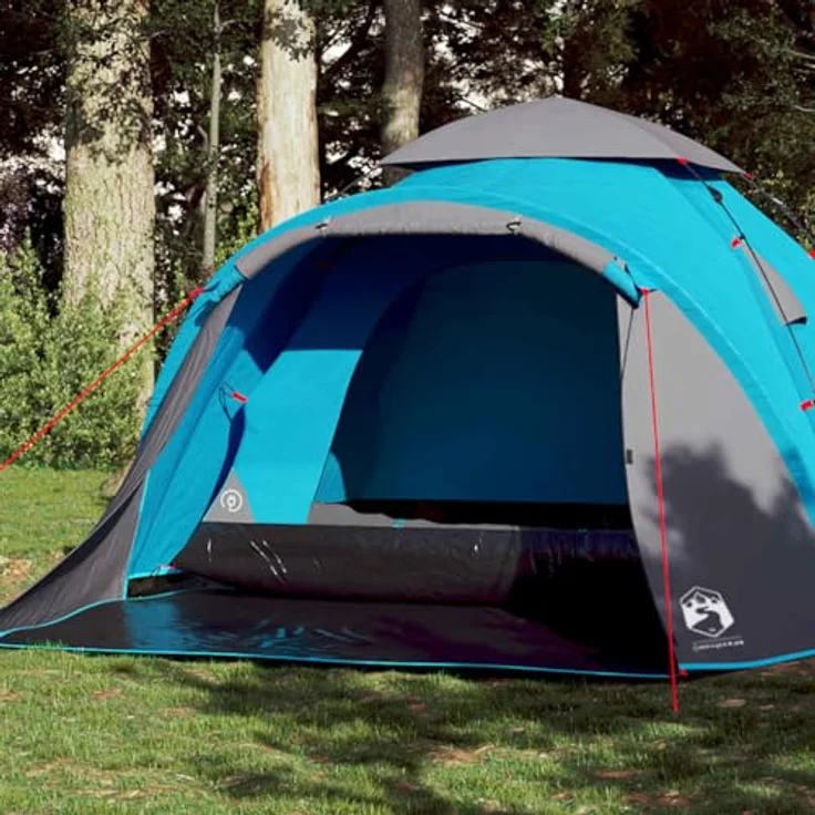 vidaXL Kuppel Campingzelt 3 Personen, Quick-Release-System, wasserdichtes Wurfzelt mit E-Anschluss Überzelt, Blau, 190T Polyester – Bild 2