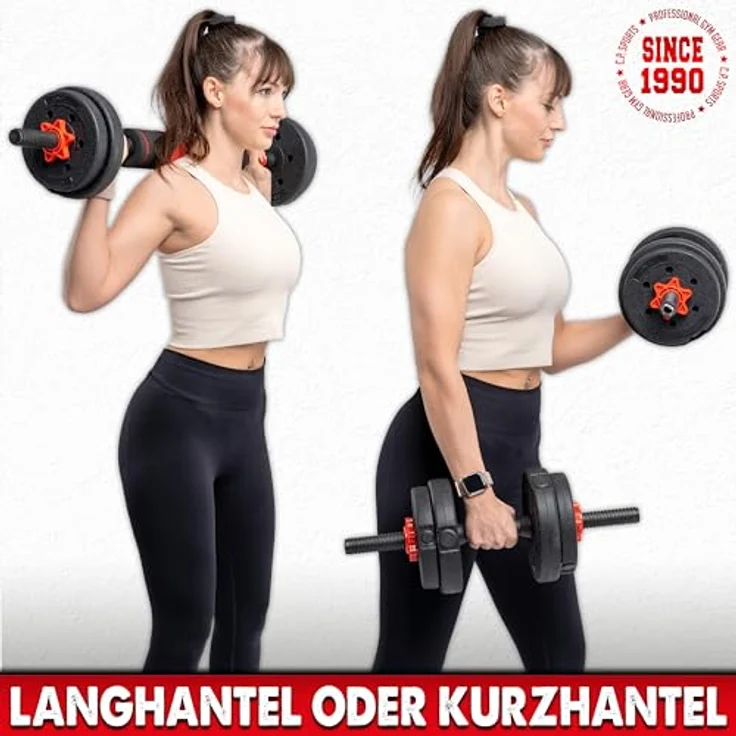 C.P.Sports 2in1 Kurzhantel & Langhantel Set 30kg / 40kg | Hantelscheiben – Gewichte – Hantelstangen | verstellbare Hanteln – Hantelset für Krafttraining, Fitness, Home Gym (silber-schwarz – 30kg Set) – Bild 3
