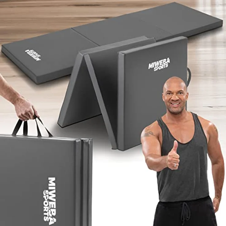 Miweba Sports Gymnastikmatte GM100 - Klappbare Weichbodenmatte - 180x60x5cm - Rutschfeste Sportmatte - Fitnessmatte - Turnmatte - Trainingsmatte - Bodenmatte - Spielmatte - Yogamatte (Grau) – Bild 1