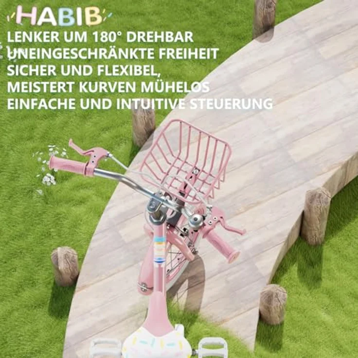 Habib Gruppe Kinderfahrrad, komplettes Set mit Karbonstahlrahmen, höhenverstellbar, pink – Bild 4