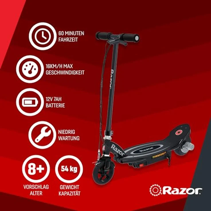 Razor Power Core E90 Kinder E-Scooter, ohne Straßenzulassung, Schwarz, 16 km/h – Bild 2