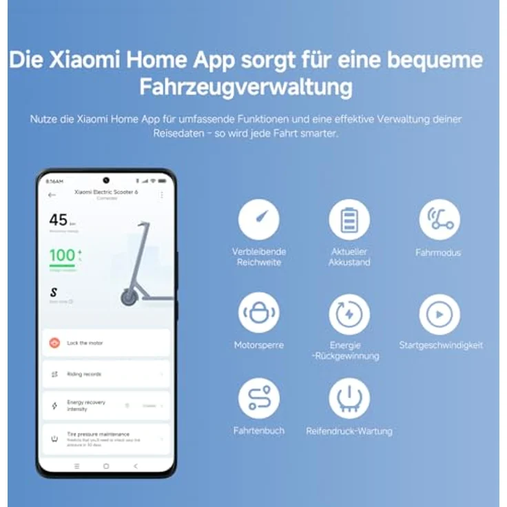 XIAOMI Electric Scooter 6 E-Roller, 12 Zoll Tubeless, 45 km Reichweite, 800W, Vollfederung, IPX5, App, Schwarz – Bild 8
