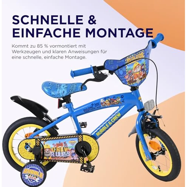 Volare Rubble Kinderfahrrad, 12 Zoll, 1 Gang, ohne Schaltung, mit Handbremsen und abnehmbaren Stützrädern – Bild 7