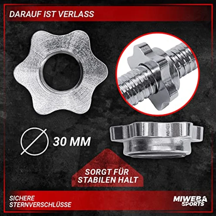 Miweba Sports Hantel KH100 2er Set | 𝐏𝐫𝐨𝐟𝐢 Hanteln - Kurzhantel 35 cm - Ø 30 mm - Kurzhanteln - Hantelset - Kurzhantelstange - Hantelstange (2 Stück mit Sternverschluss) – Bild 5