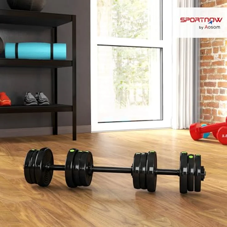 SPORTNOW 2-in-1 Hantel Set, verstellbar bis 20 kg mit 12 Hantelscheiben, bodenschonend für Krafttraining und Fitness, Schwarz – Bild 2