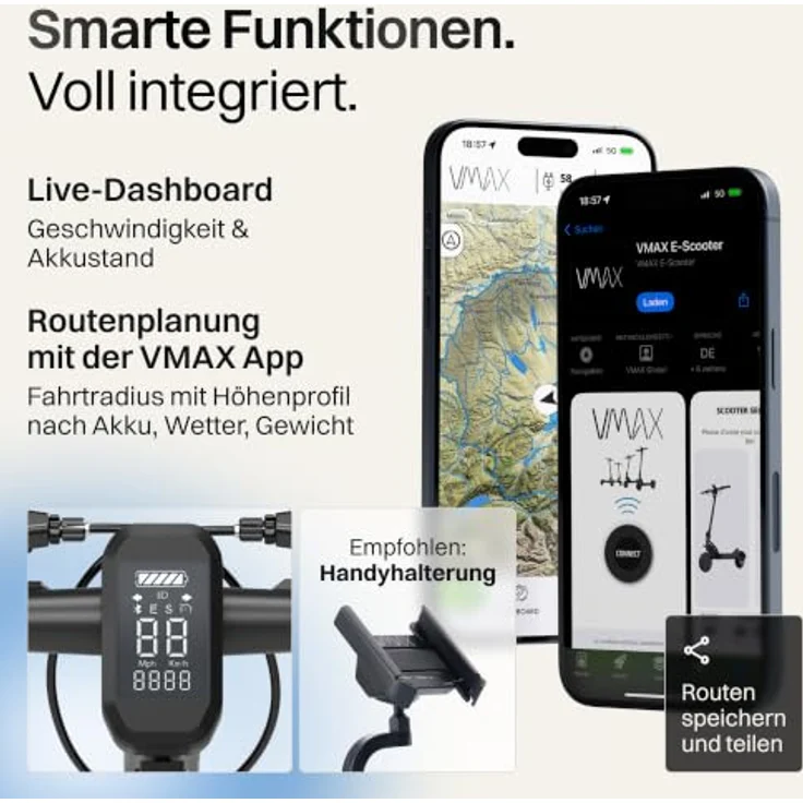 VMAX VX2 Lite E-Scooter mit Straßenzulassung – 90 km Reichweite, 500 W, 10 Zoll Tubeless-Reifen – Bild 8