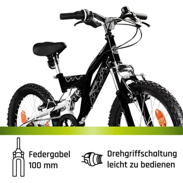 Galano FS180 Kinder Mountainbike, Fully 20 Zoll, 6 Gang Schaltung, V Brakes, schwarz/grau, für Mädchen und Jungen ab 6 Jahren (ab 120 cm) – Bild 5