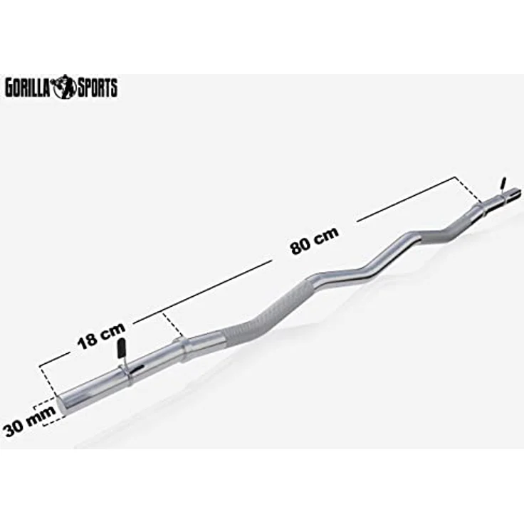 GORILLA SPORTS® SZ Curlstange - 120 cm, bis 180 kg Belastbar, 30/31 mm, mit 2 Federverschlüssen, aus Chrom, Gerändelt und Rutschfest - Langhantelstange, SZ-Stange, SZ Curlhantelstange – Bild 4