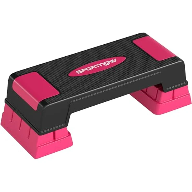 SPORTNOW Aerobic Stepper, 3-stufig verstellbar (12/17,5/22,5 cm), rutschfeste Matte, belastbar bis 250 kg, Schwarz+Rosa – Bild 1