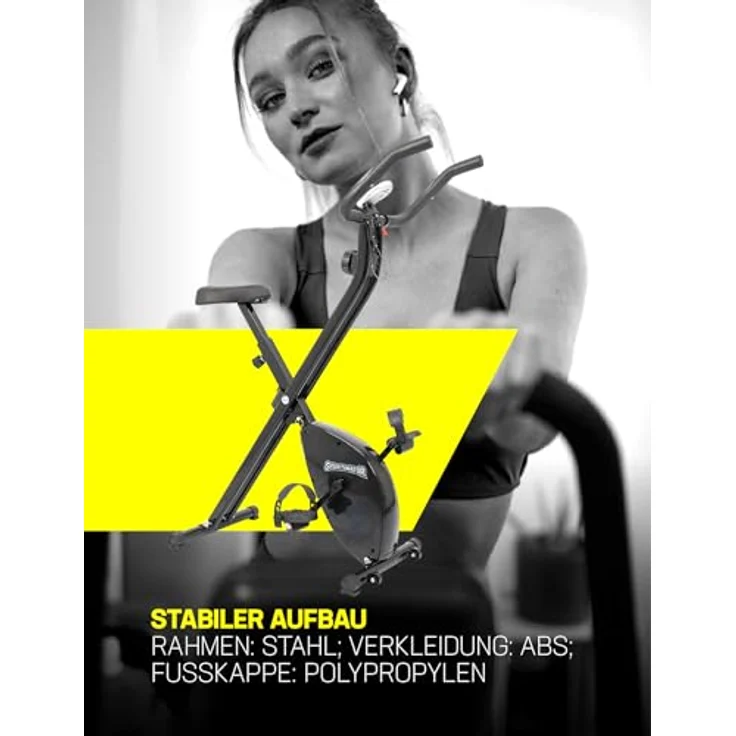 SPORTINATOR® X-Bike faltbarer Heimtrainer mit Computerfunktionen: Geschwindigkeit-, Zeit-, Distanz-, Kalorien- und Pulsmessung, breiter, gepolsterter Sattel (schwarz) – Bild 2