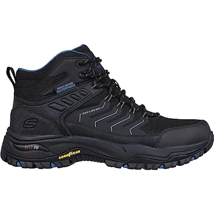 Skechers Wanderschuhe, Leder Trekkingschuh mit wasserabweisendem Obermaterial und Memory-Foam, Schwarz – Bild 5
