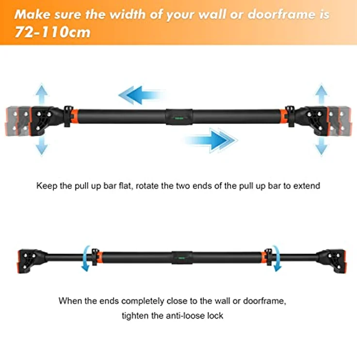 Klimmzugstange für Türrahmen ohne Schrauben mit innovativer Gewindesperre für sicheren Halt – 72-110cm Pull Up Bar mit Tragfähigkeit für bis zu 200 kg für Oberkörper Workout Heimtraining – Bild 3
