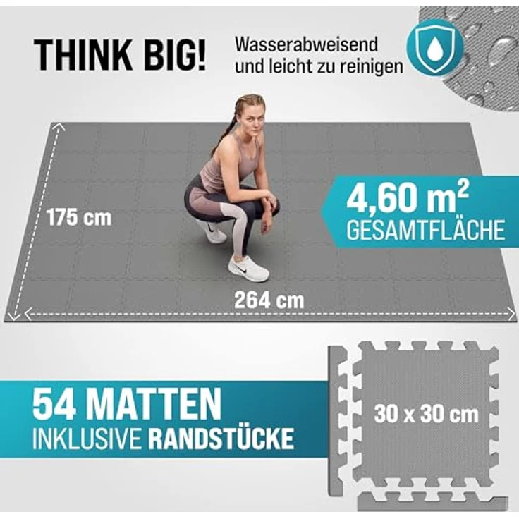 monzana Fitnessmatte (54-St), Rutschfestes EVA-Schaumstoff Bodenschutzmatten Set für Indoor und Outdoor, Grau – Bild 2
