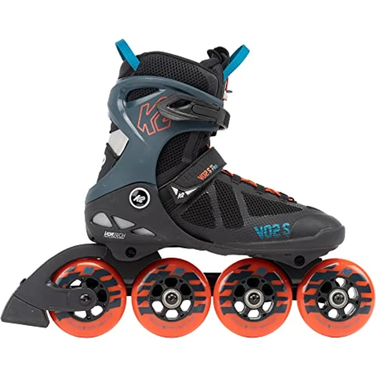 K2 Skates VO2 S 90 Inline Skates Herren mit 90mm Rollen, Ventilation und Softboot, schwarz-blau-orange, Größe EU: 43.5 – Bild 2